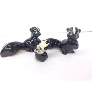 Vintage, Glazed , Skunks, Minature, Parents, baby,Ceramic